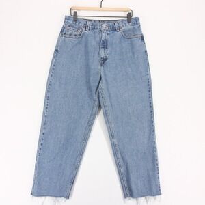 Vintage Levis 560 Jeans Womens 14 Blue Loose Fit Straight Leg Cut Off Raw Hem